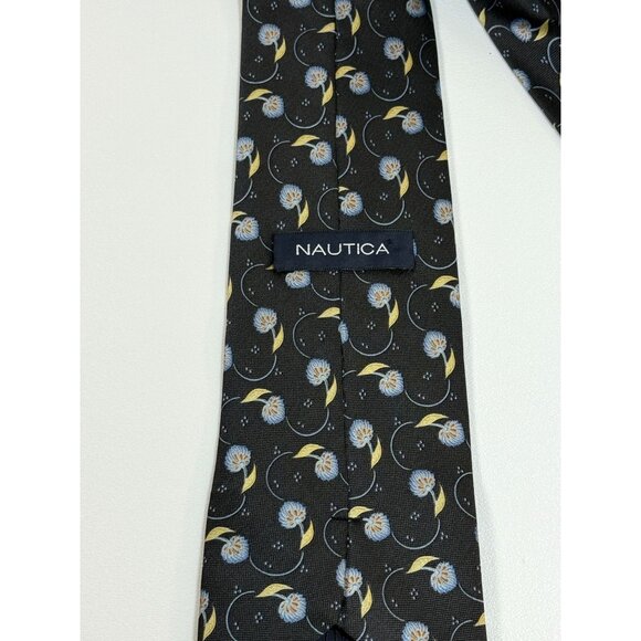 Nautica Mens Silk Floral‎ Patterned Tie Dark Navy Old Money Academia Preppy - Picture 6 of 9